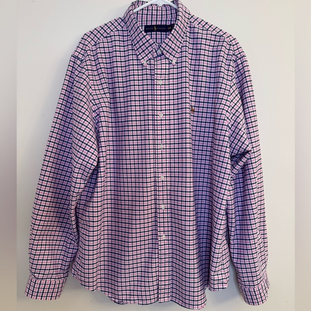 Ralph Lauren Men’s Button Down Size XXL Pink Blue Gingham Plaid Pony Logo